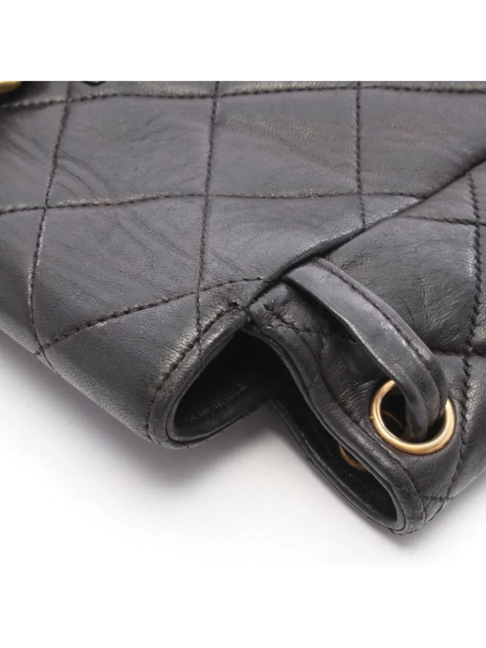 Chanel Backpack Quilted Turnlock Chain Black Lambskin Double